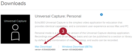 Screenshot of the Universal Capture downloads page
