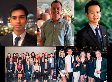 Collage of the Winners of the 2021 Student Excellent award: Ziyan Tejani, Jakeb Wilkinson, Thurain Tun, Women Entering Business, Psychology Society