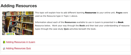 Screenshot of the Adding Resources section in iLearn