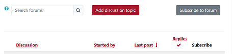 Screenshot of the subscription options of the cog button menu on iLearn forums