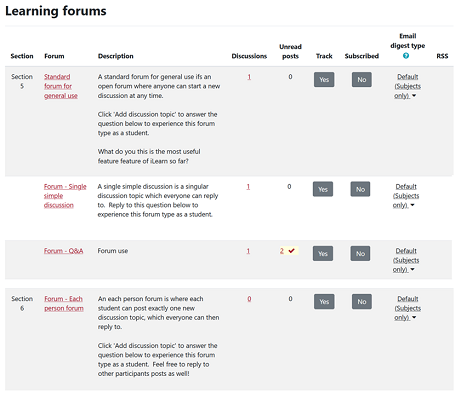 Screenshot of Learning Forums on iLearn
