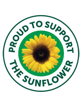 The Sunflower Initiative logo that has the image of a sunflower with the words 'Proud supporter of the sunflower' written in a circle around it