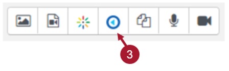 Screenshot of the editor toolbar, with an arrow pointing to the Echo360 icon, which is the fourth icon from the left.