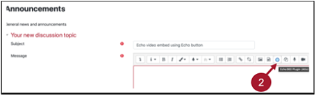 Screenshot highlighting echo360 button on forum text field interface