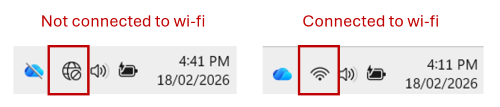 screen shots of bottom right tray showing wifi signal icon