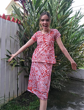 Stephanie Lockart wearing traditional Fijian attire