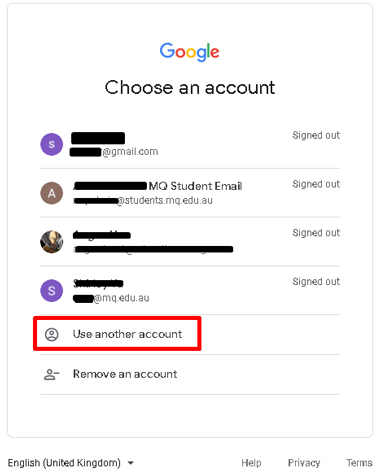 Screenshot showing how to use another account
