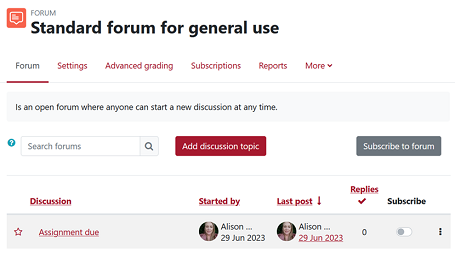 Screenshot of a discussion forum list item on iLearn