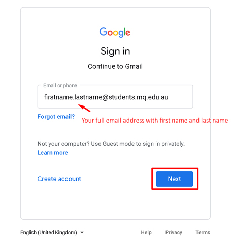 Screenshot showing how to enter email address during sign-in