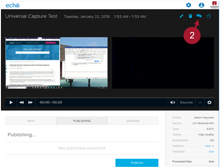Screenshot of the Universal Capture publishing interface