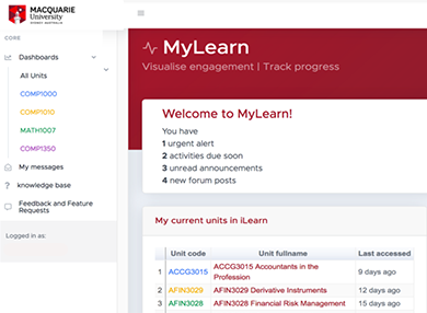 Screenshot of MyLearn Dashboard