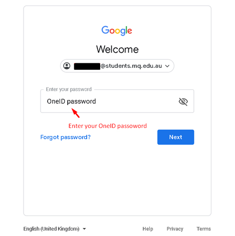 Screenshot showing how to enter password during sign-in