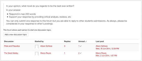 Screenshot of discussion topics of a forum on iLearn
