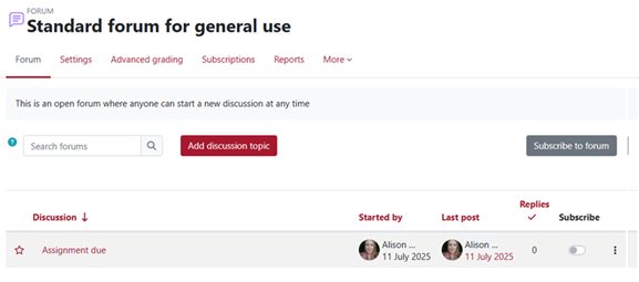Screenshot of a discussion forum list item on iLearn