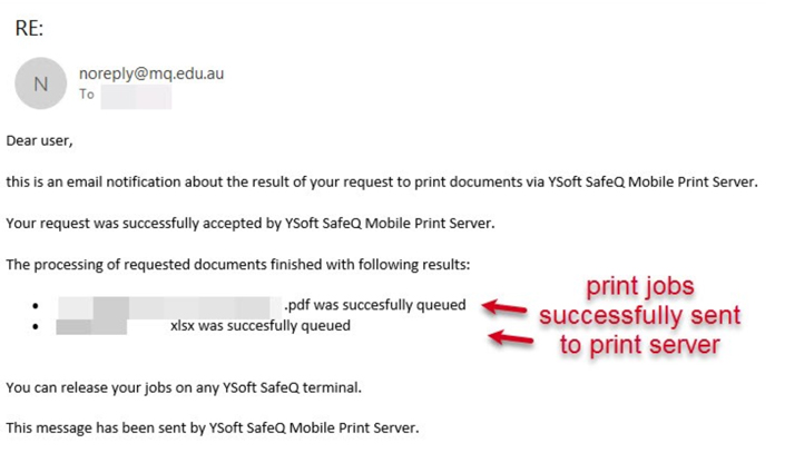 Screenshot of a sample iPrint email