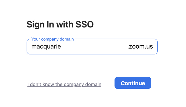 Sign-in with SSO window on Zoom application