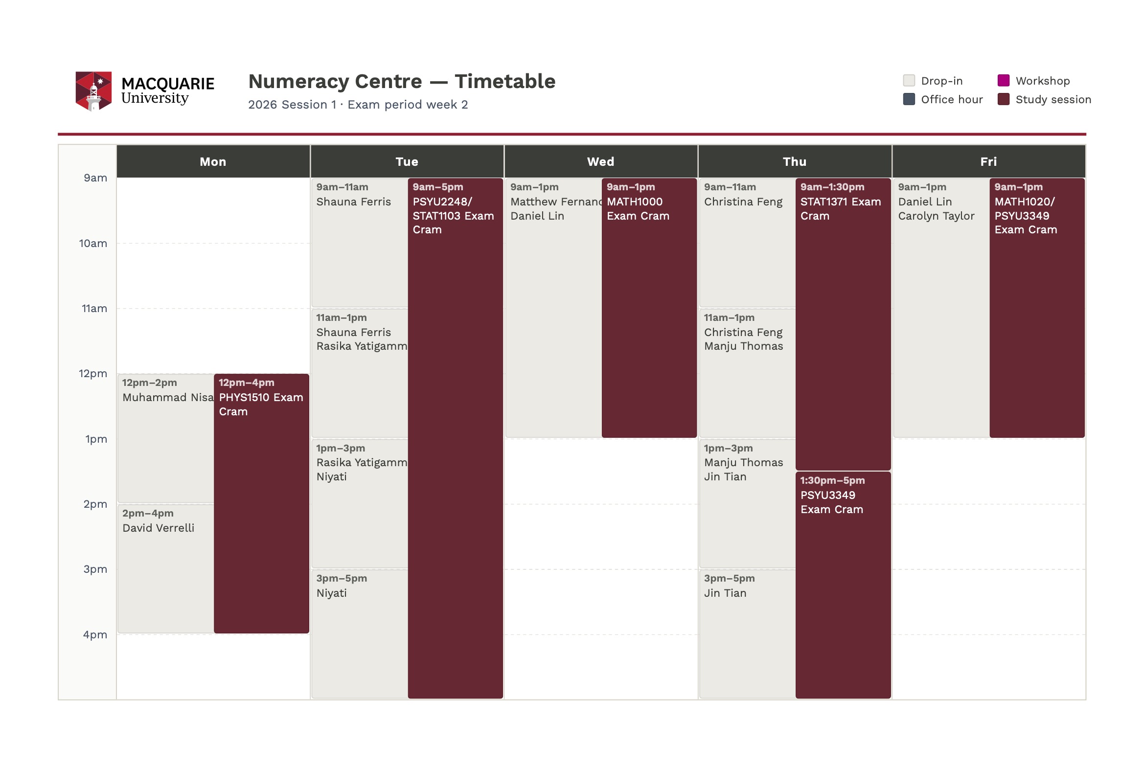 timetable week 15