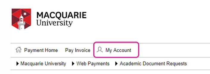 Screenshot of payment portal highlighting my account tab